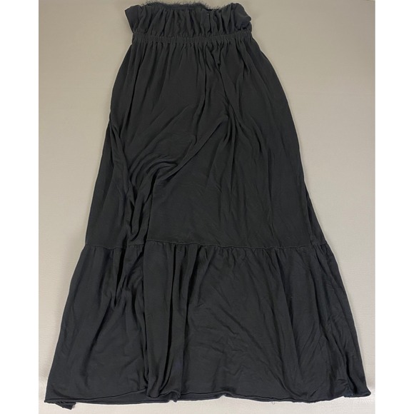 Banana Republic Maxi Dress Size Large Black Strapless Frayed Trim Rayon Blend - Picture 11 of 12
